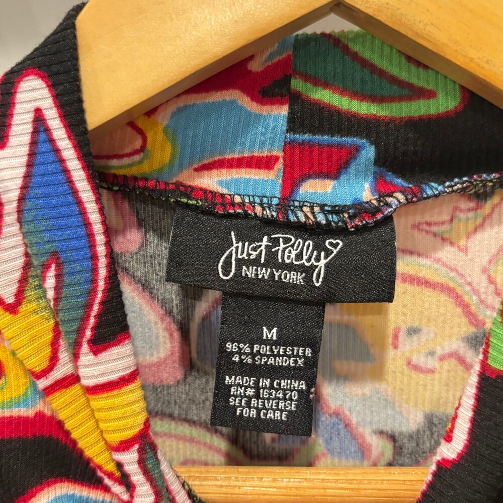 Y2K Graffiti Print Long Sleeve Crop Top - Just Polly NY - Streetwear Clubwear M - Picture 5 of 5